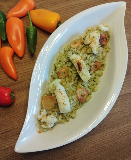 MIGAS DE COLIFLOR CON BACALAO