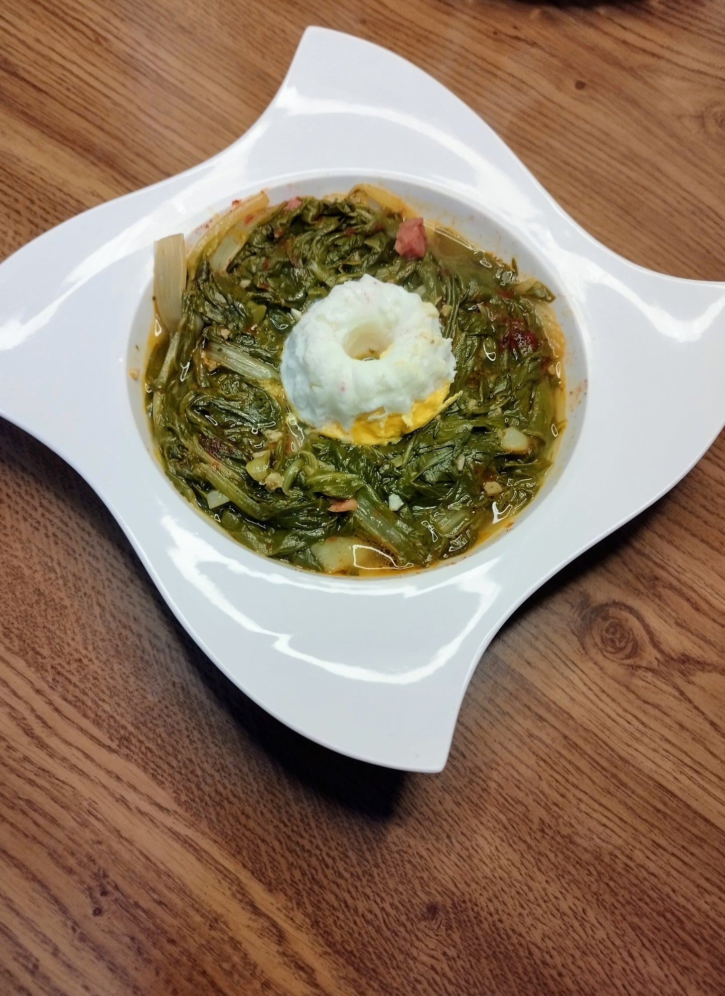 Julienne chard with boiled egg