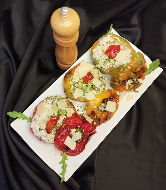 Pimientos tricolor rellenos de bacalao