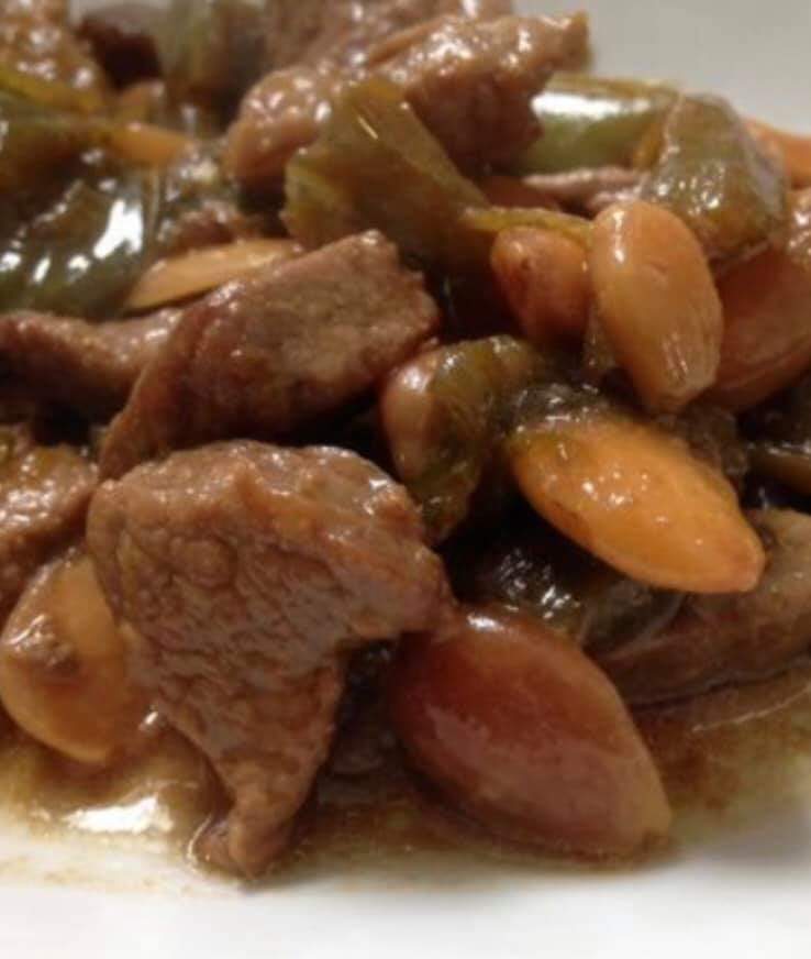 Beef with soy and almonds