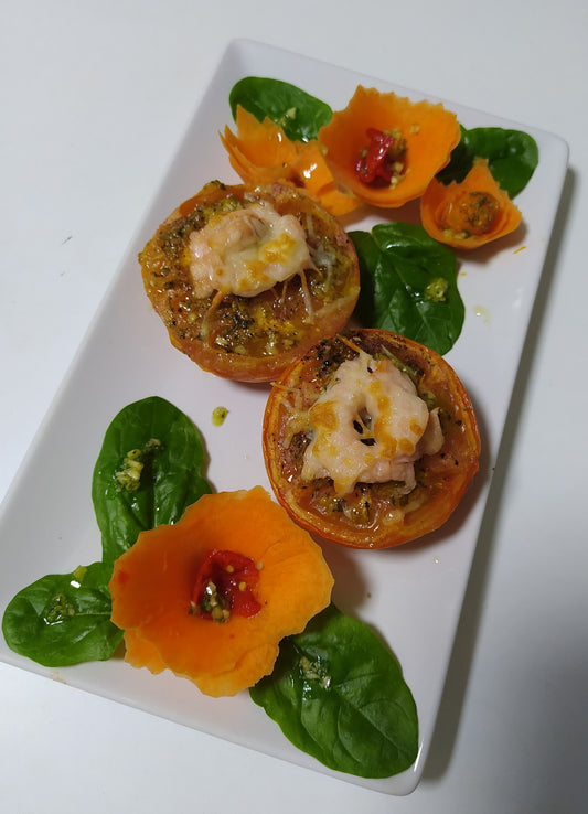 Tomates al horno con salmón ahumado