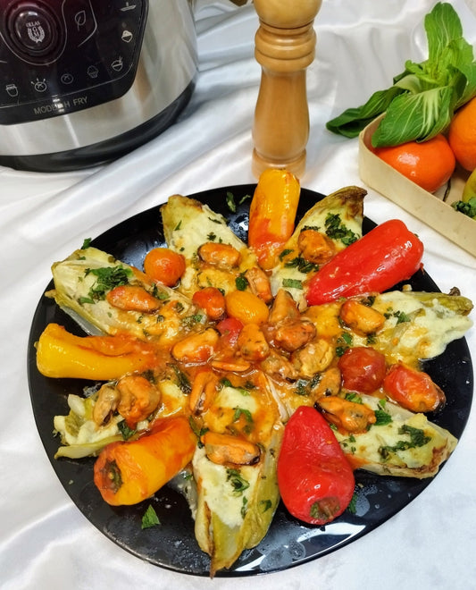 Endivias rellenas de queso y mejillones a la hierbabuena. - Adelgaza con Marisa